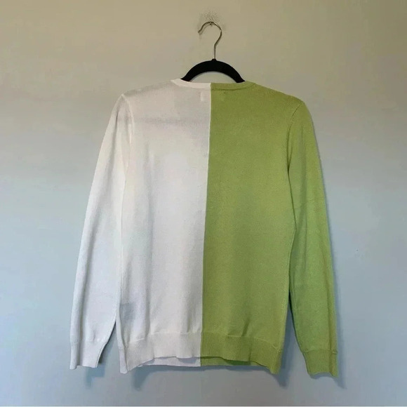 NWOT Gianni Feraud green white double  face v neck sweater bicolor - Picture 2 of 4